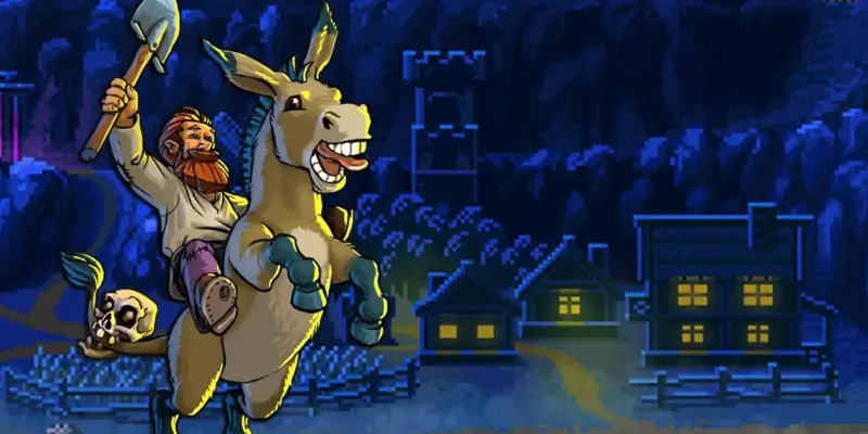 Úvodní obrazovky ze hry Graveyard Keeper - oslík a hrobař