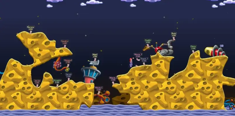 Sýrová mapa ze hry Worms World Party z roku 2001