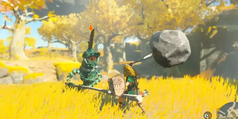 Link vyrábí kladivo a používá jej jako zbraň.