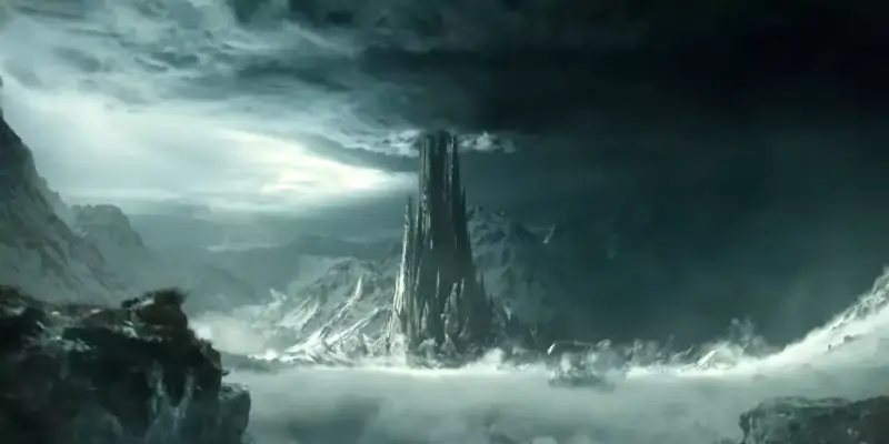 Sauronova věž Barad-dûr uprostřed Mordoru.