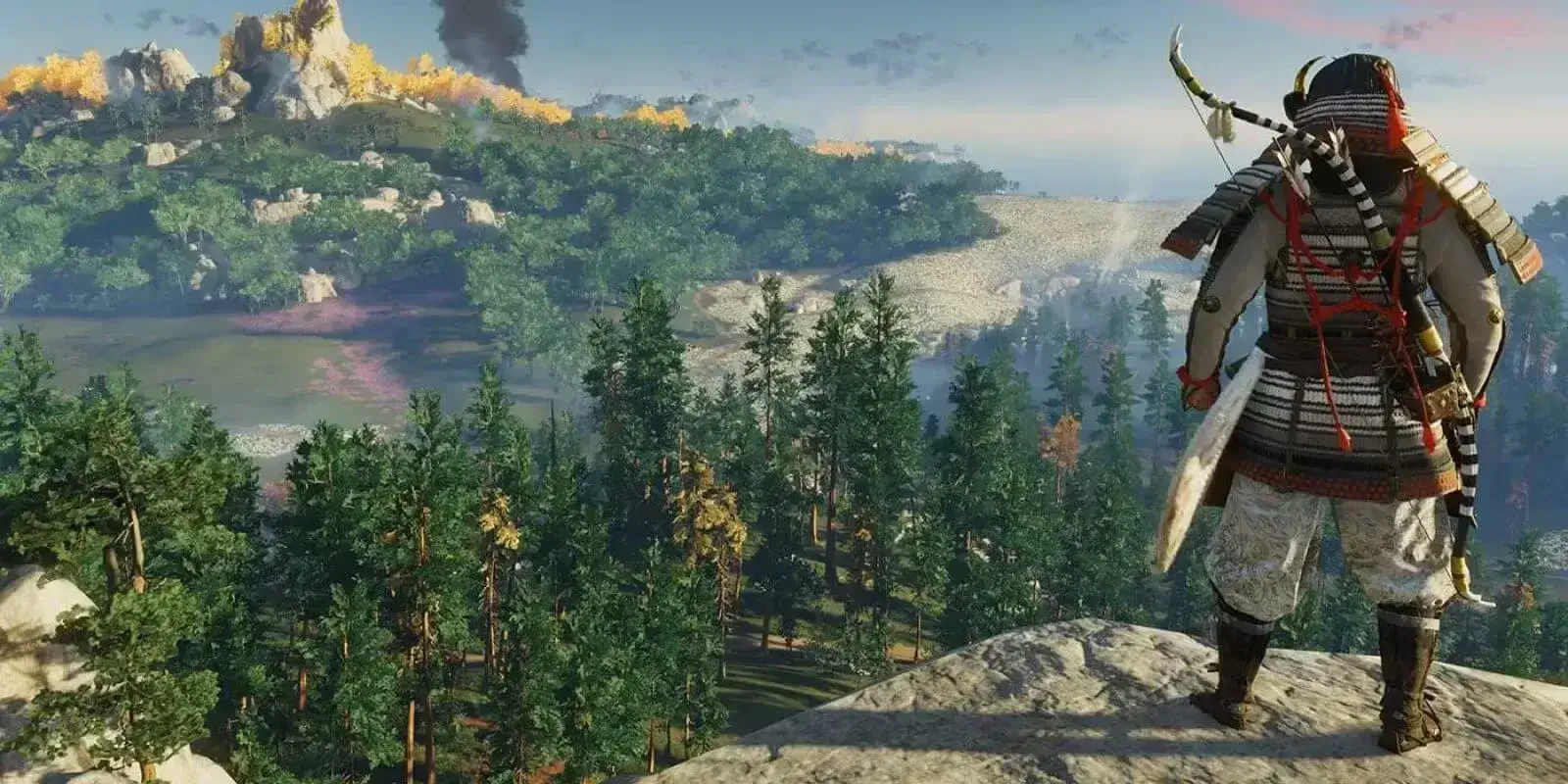 Samuraj hledící do japonské krajiny