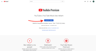 Úvodní stránka při aktivaci členství YouTube Premium.