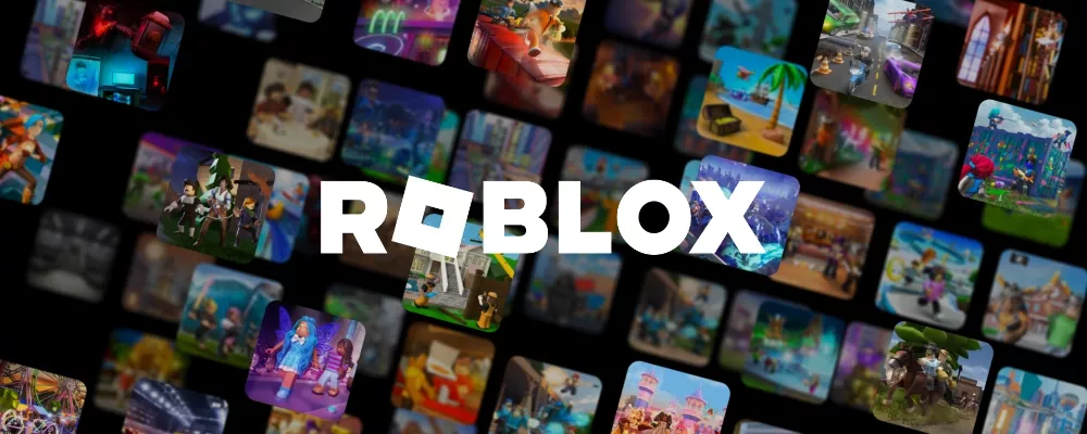 Logo Robloxu an pozadí se záběry z hry