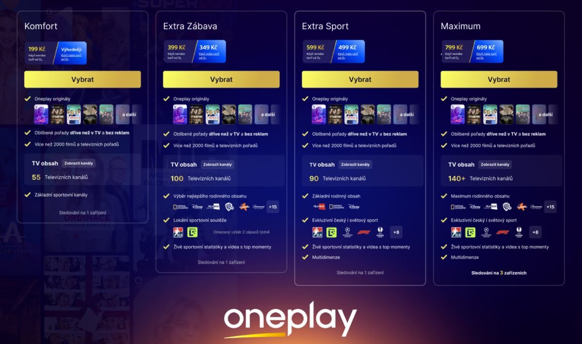 Tarify služby Oneplay.