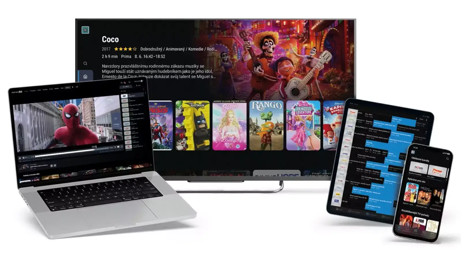 SledovaniTV.cz umožňuje sledování na televizi, v internetovém prohlížeči, mobilu i tabletu.